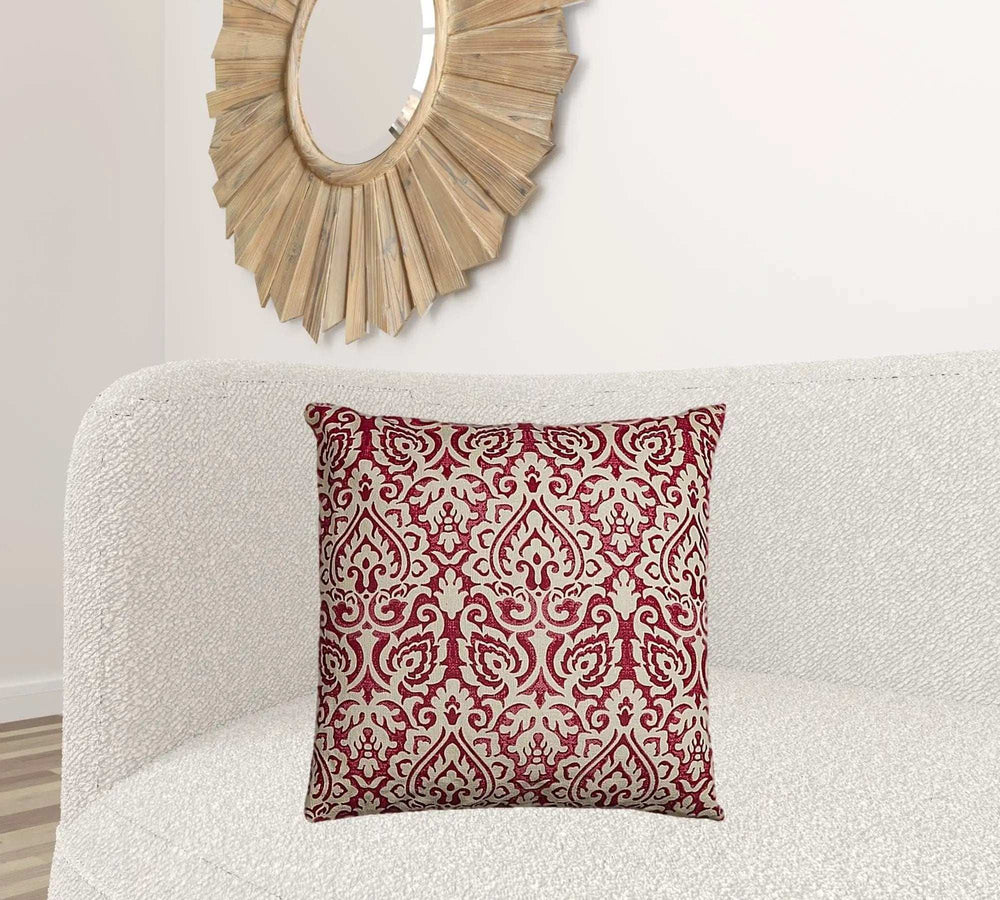 Red Natural Distressed Damask Throw Pillow - Homeroots - Flyclothing LLC
