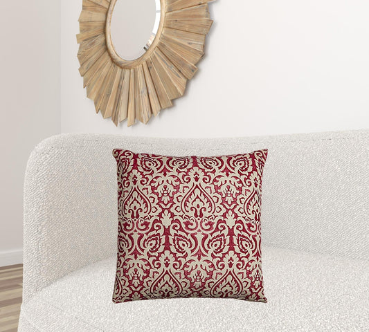 Red Natural Distressed Damask Throw Pillow - Homeroots