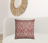 Red Natural Distressed Damask Throw Pillow - Homeroots
