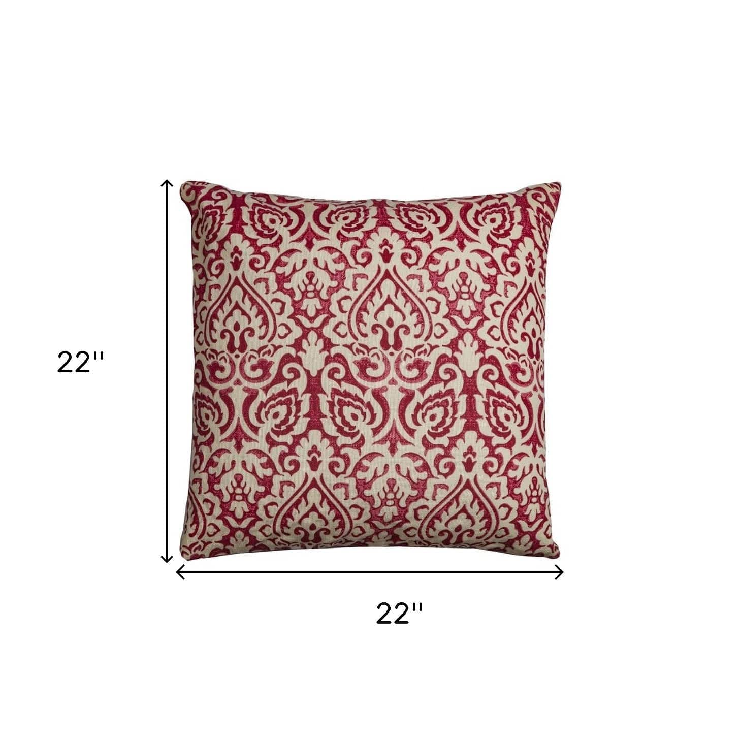 Red Natural Distressed Damask Throw Pillow - Homeroots