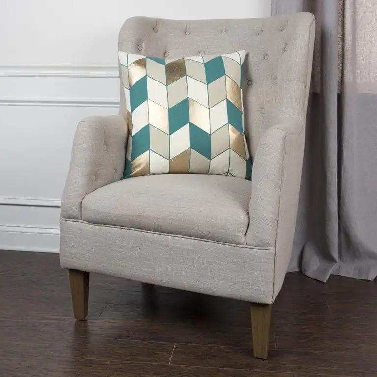 Teal Gold Striped Chevron Throw Pillow - Homeroots - Flyclothing LLC