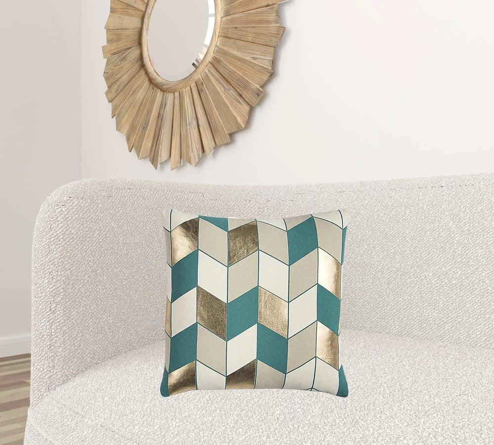 Teal Gold Striped Chevron Throw Pillow - Homeroots - Flyclothing LLC