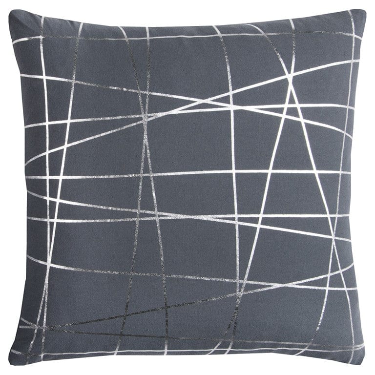 20" Gray and Silver Abstract Linework Cotton Throw Pillow - Homeroots - Flyclothing LLC