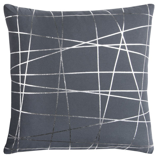 20" Gray and Silver Abstract Linework Cotton Throw Pillow