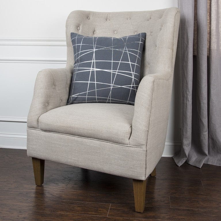 20" Gray and Silver Abstract Linework Cotton Throw Pillow - Homeroots - Flyclothing LLC