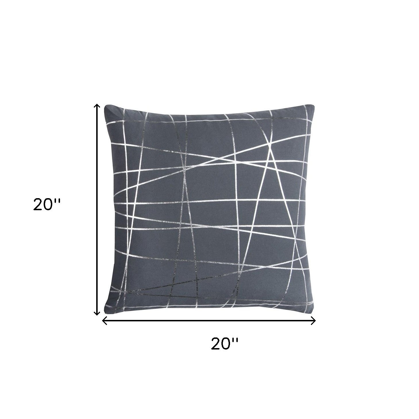 20" Gray and Silver Abstract Linework Cotton Throw Pillow