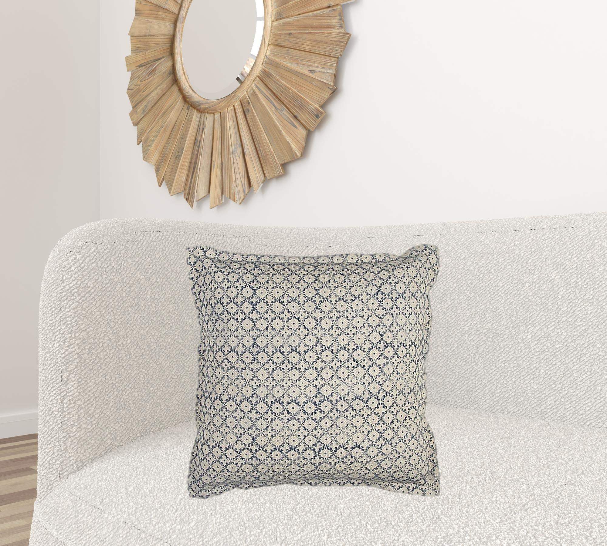 Blue Beige Distressed Block Throw Pillow - Homeroots - Flyclothing LLC