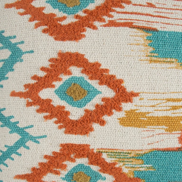 20" X 20" Ivory Blue and Orange Ikat Cotton Zippered Pillow With Embroidery - Homeroots - Flyclothing LLC