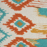20" X 20" Ivory Blue and Orange Ikat Cotton Zippered Pillow With Embroidery - Homeroots - Flyclothing LLC