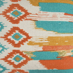 20" X 20" Ivory Blue and Orange Ikat Cotton Zippered Pillow With Embroidery - Homeroots