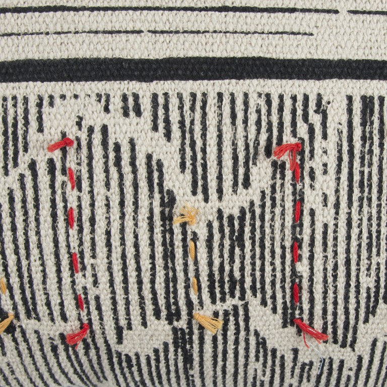 Black White Kantha Stitch and Knots Throw Pillow - Homeroots