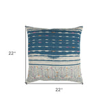 Teal White Kantha Stitch and Knots Throw Pillow - Homeroots - Flyclothing LLC