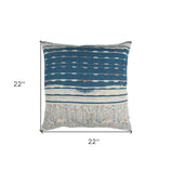 Teal White Kantha Stitch and Knots Throw Pillow - Homeroots - Flyclothing LLC