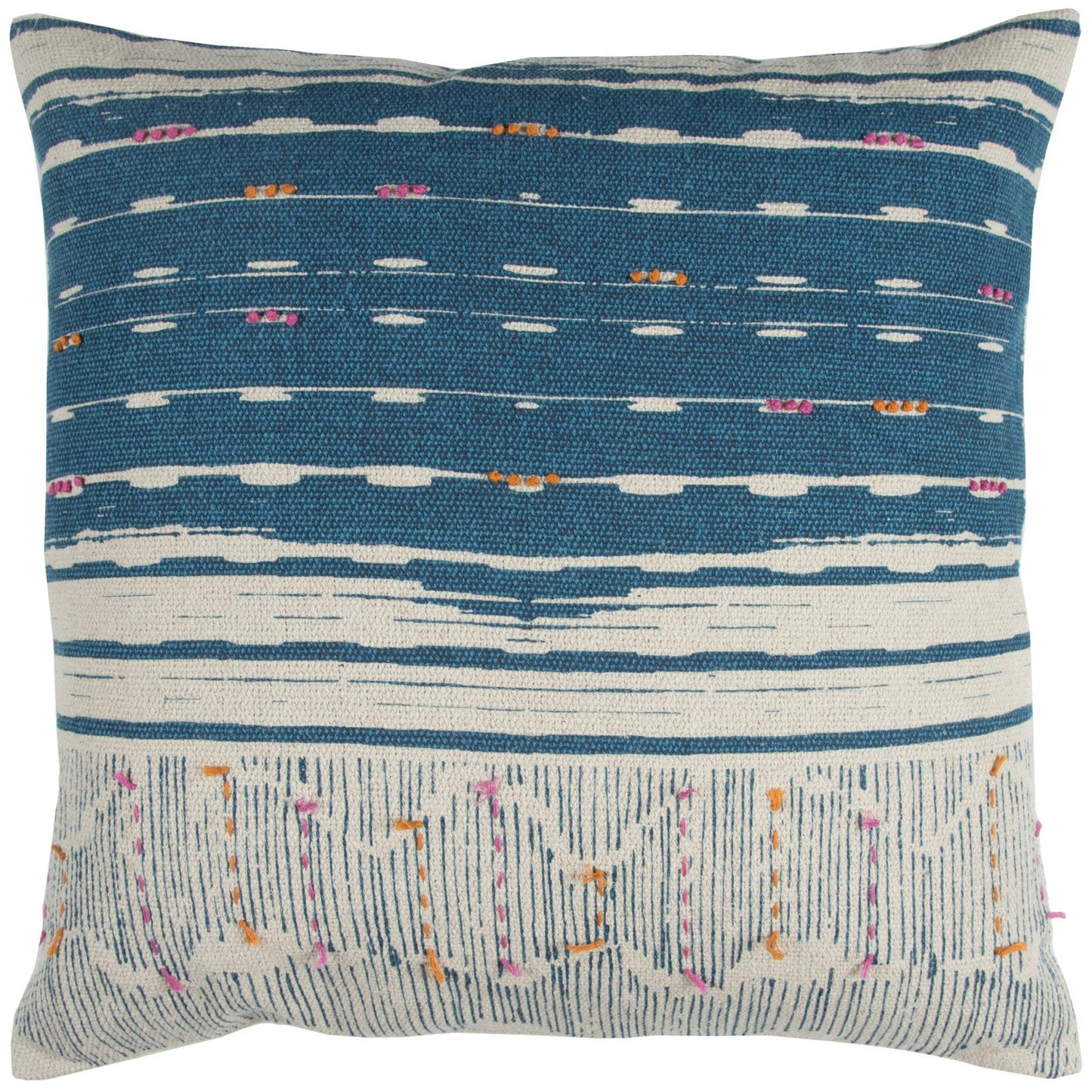 Teal White Kantha Stitch and Knots Throw Pillow - Homeroots - Flyclothing LLC