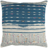 Teal White Kantha Stitch and Knots Throw Pillow - Homeroots - Flyclothing LLC