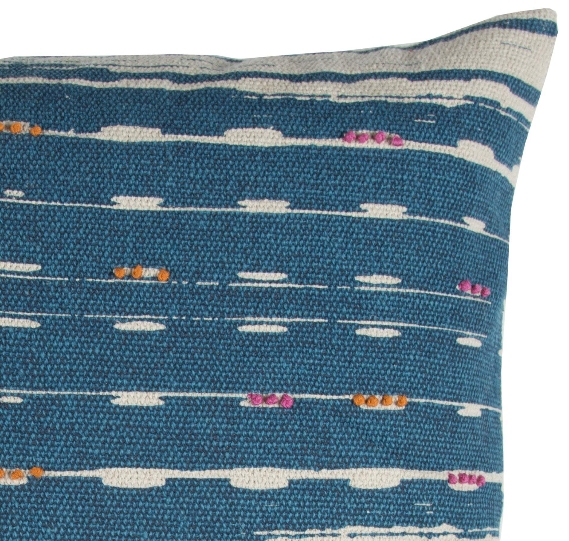Teal White Kantha Stitch and Knots Throw Pillow - Homeroots - Flyclothing LLC
