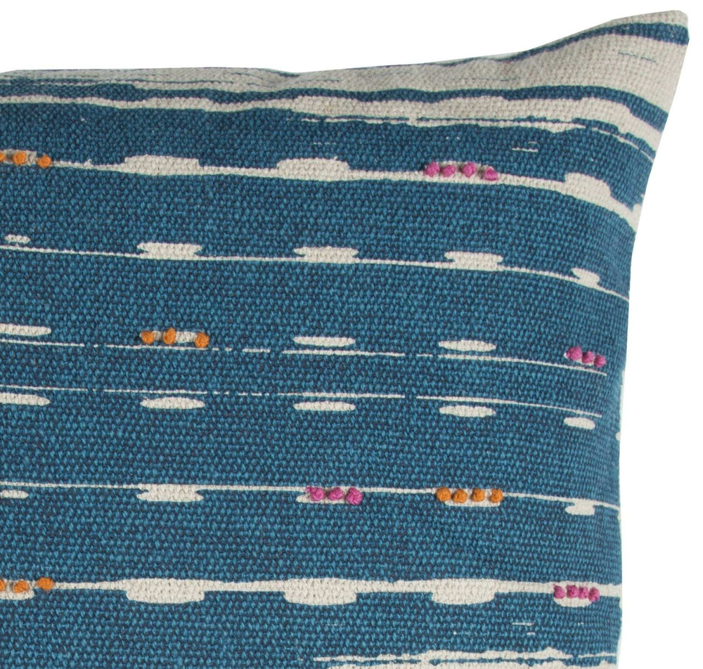 Teal White Kantha Stitch and Knots Throw Pillow - Homeroots - Flyclothing LLC