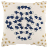 Ivory Navy Embroidered Tassel Throw Pillow - Homeroots