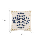 Ivory Navy Embroidered Tassel Throw Pillow - Homeroots - Flyclothing LLC