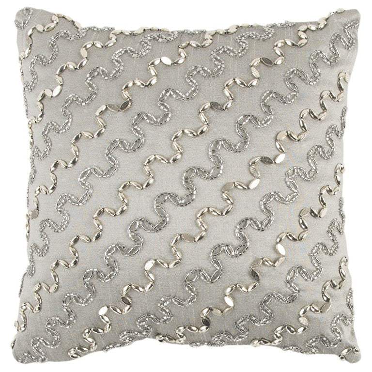Lux Silver and Gold Beaded Chevron Throw Pillow - Homeroots - Flyclothing LLC