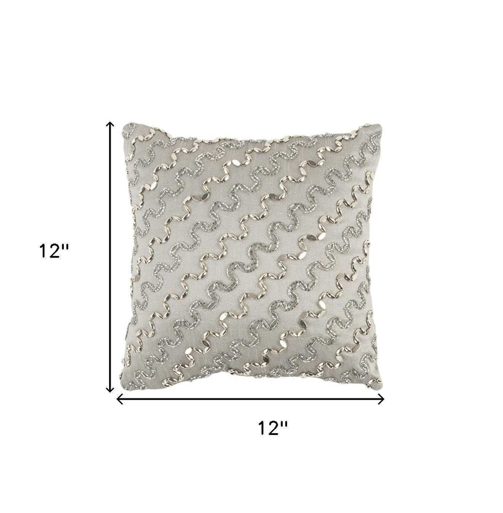 Lux Silver and Gold Beaded Chevron Throw Pillow - Homeroots - Flyclothing LLC
