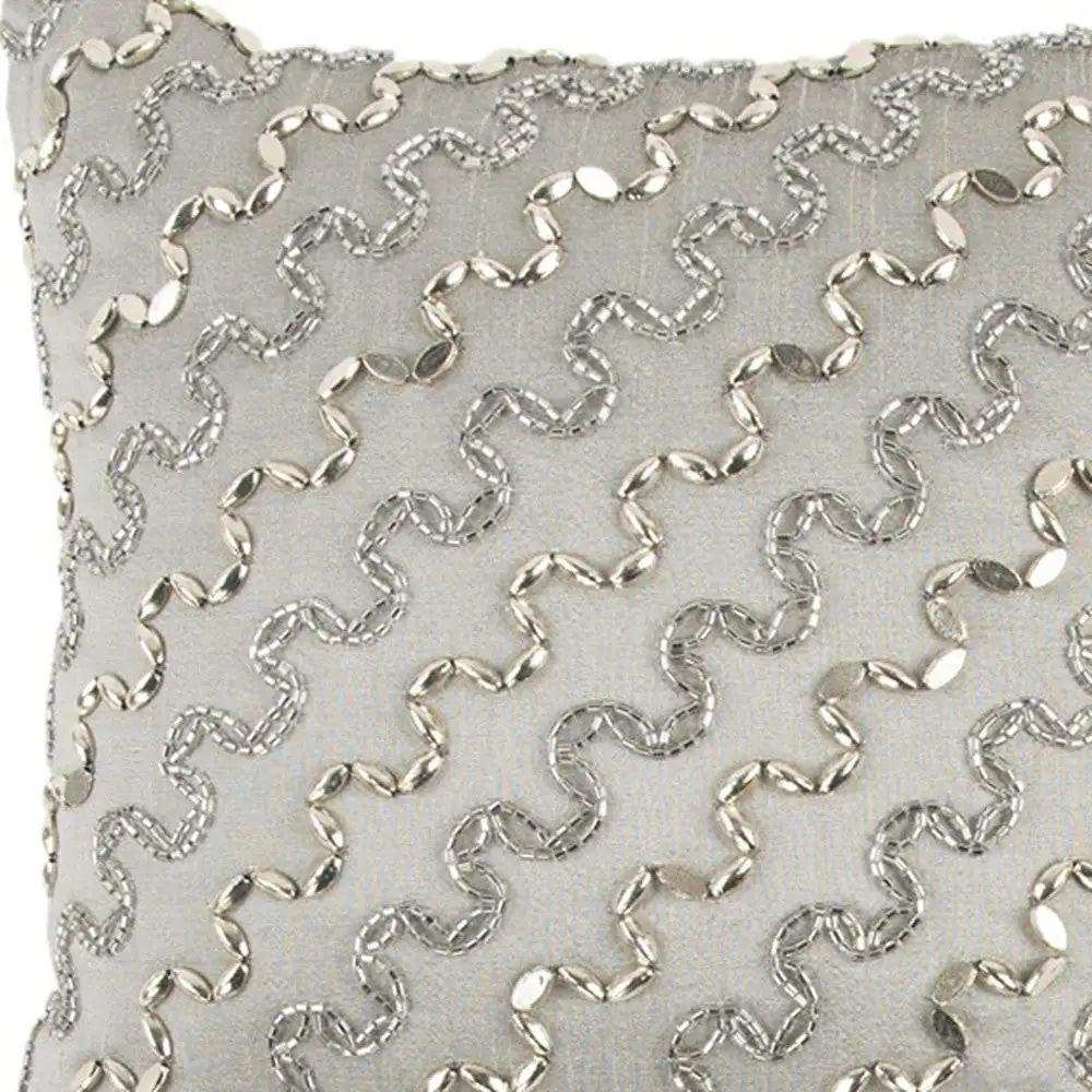 Lux Silver and Gold Beaded Chevron Throw Pillow - Homeroots - Flyclothing LLC