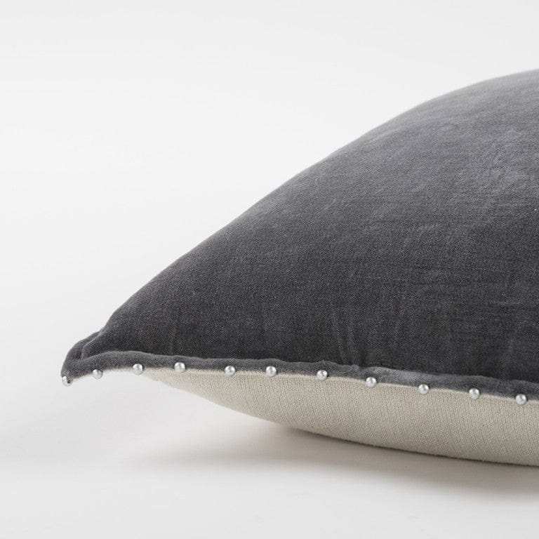 Dark Gray Solid Pearl Beaded Edge Throw Pillow - Homeroots - Flyclothing LLC