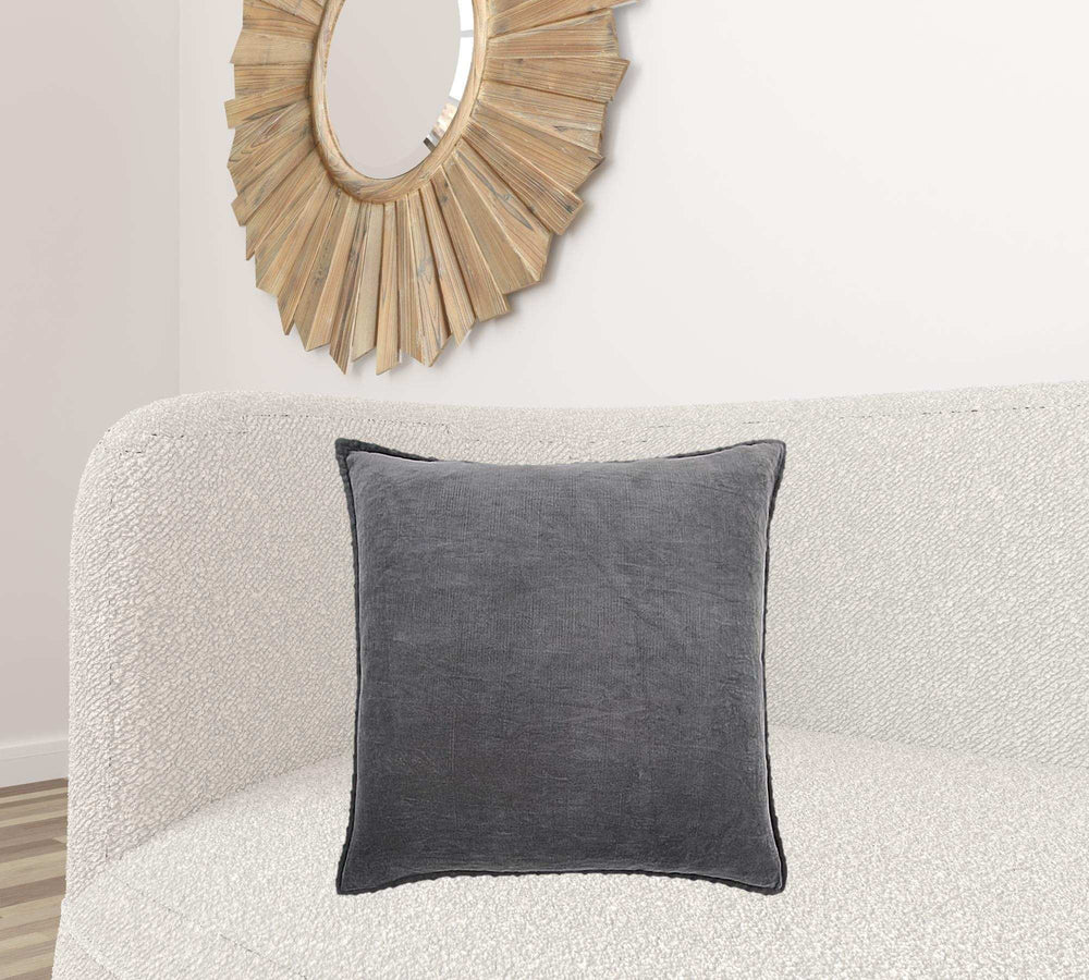 Dark Gray Solid Pearl Beaded Edge Throw Pillow - Homeroots - Flyclothing LLC