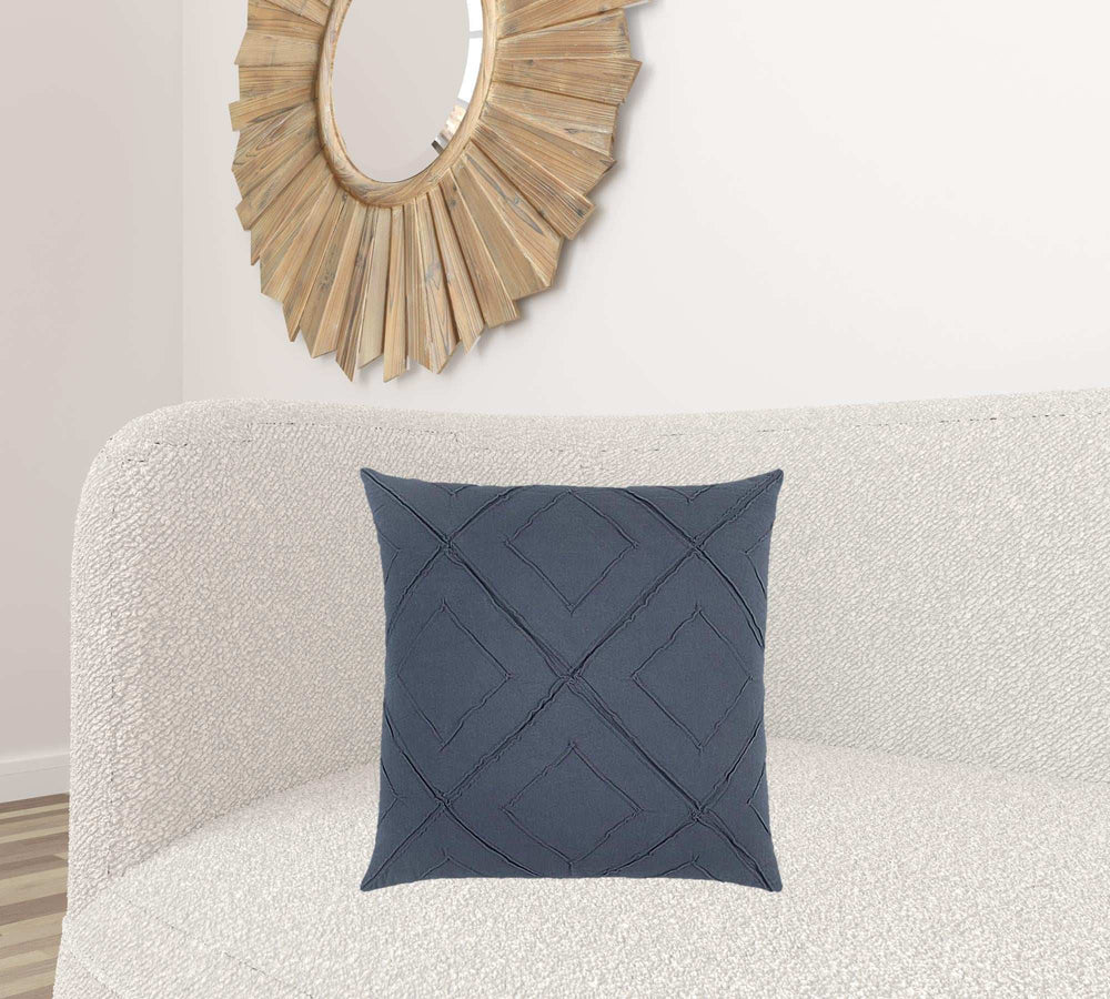 Indigo Pin Tuck Diamond Pattern Throw Pillow - Homeroots - Flyclothing LLC