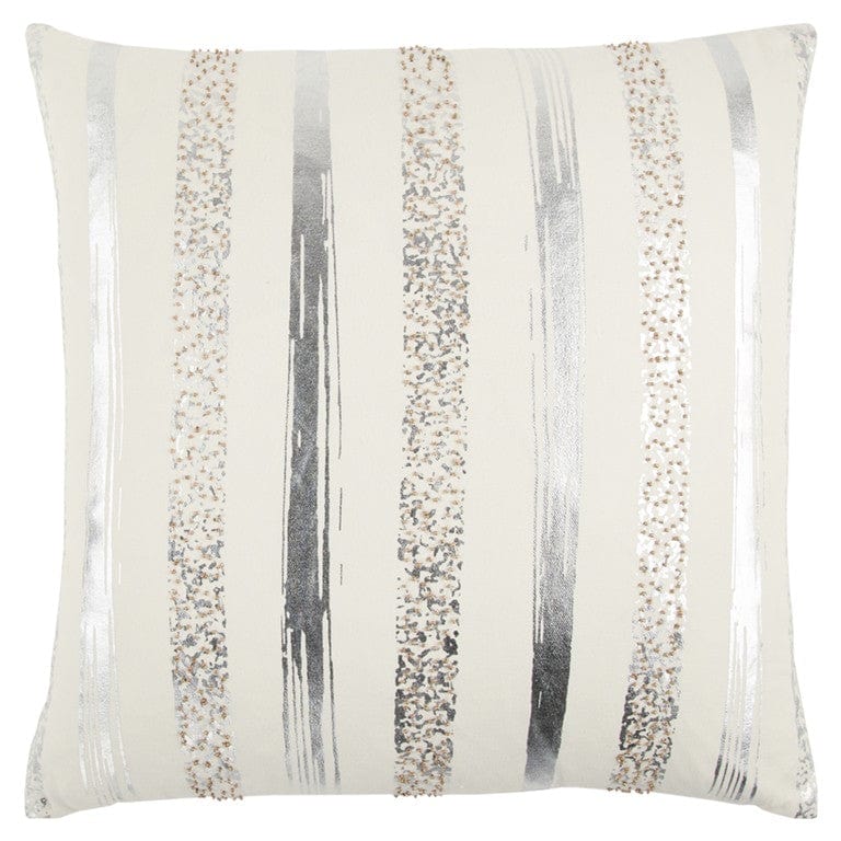 Silver and Gold Glam Stripe Beaded Throw Pillow - Homeroots