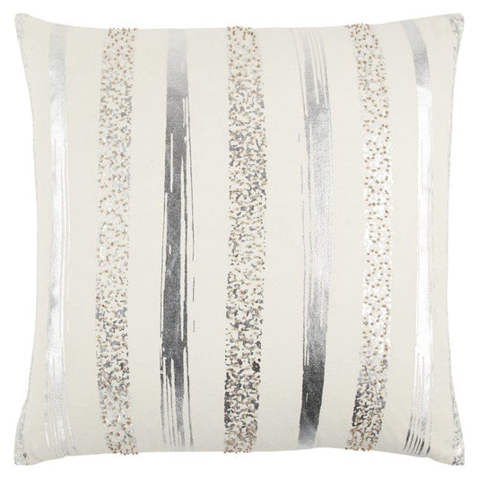 Silver and Gold Glam Stripe Beaded Throw Pillow - Homeroots