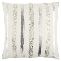 Silver and Gold Glam Stripe Beaded Throw Pillow - Homeroots