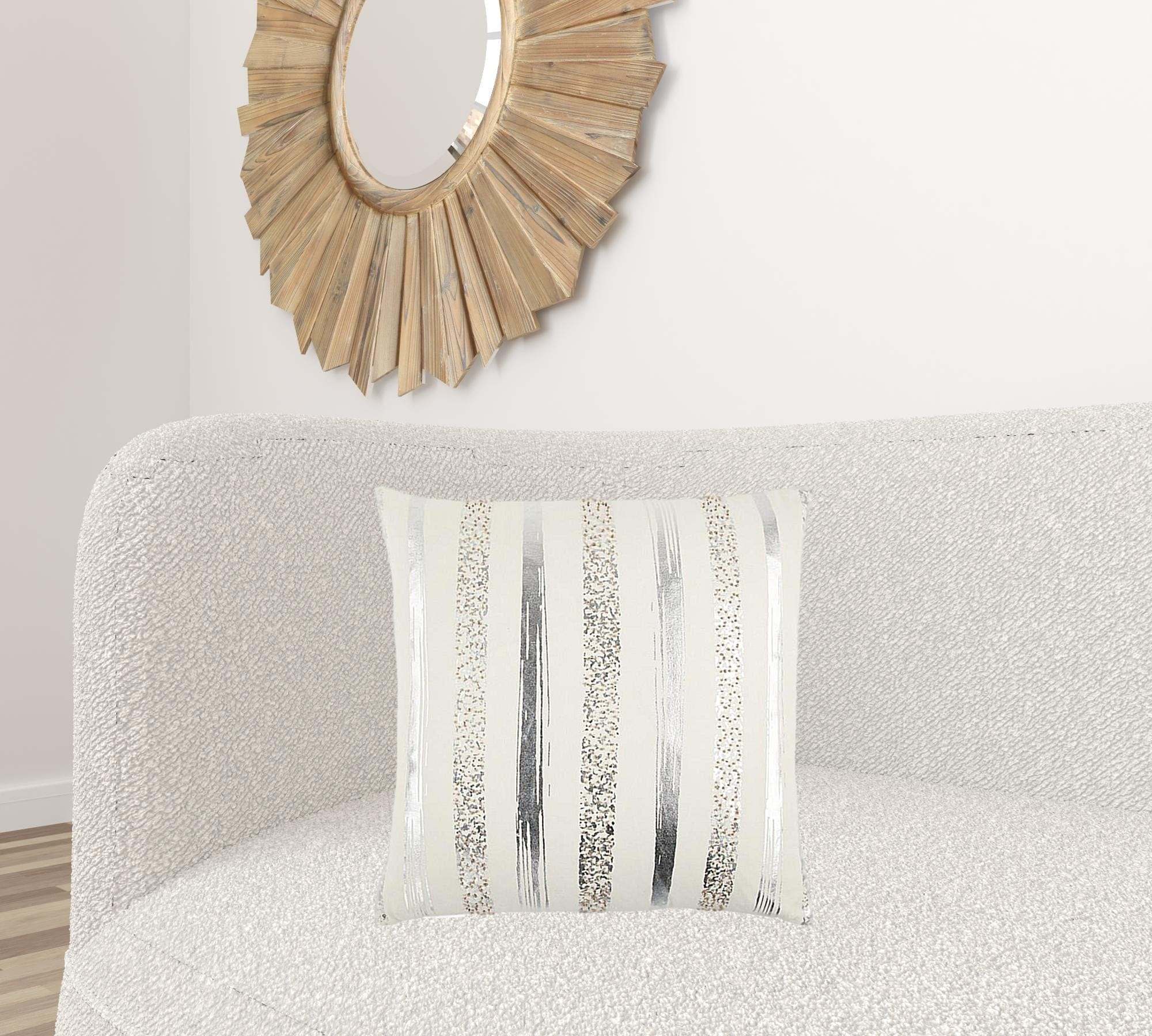 Silver and Gold Glam Stripe Beaded Throw Pillow - Homeroots