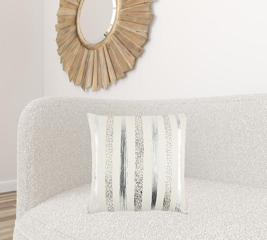 Silver and Gold Glam Stripe Beaded Throw Pillow - Homeroots