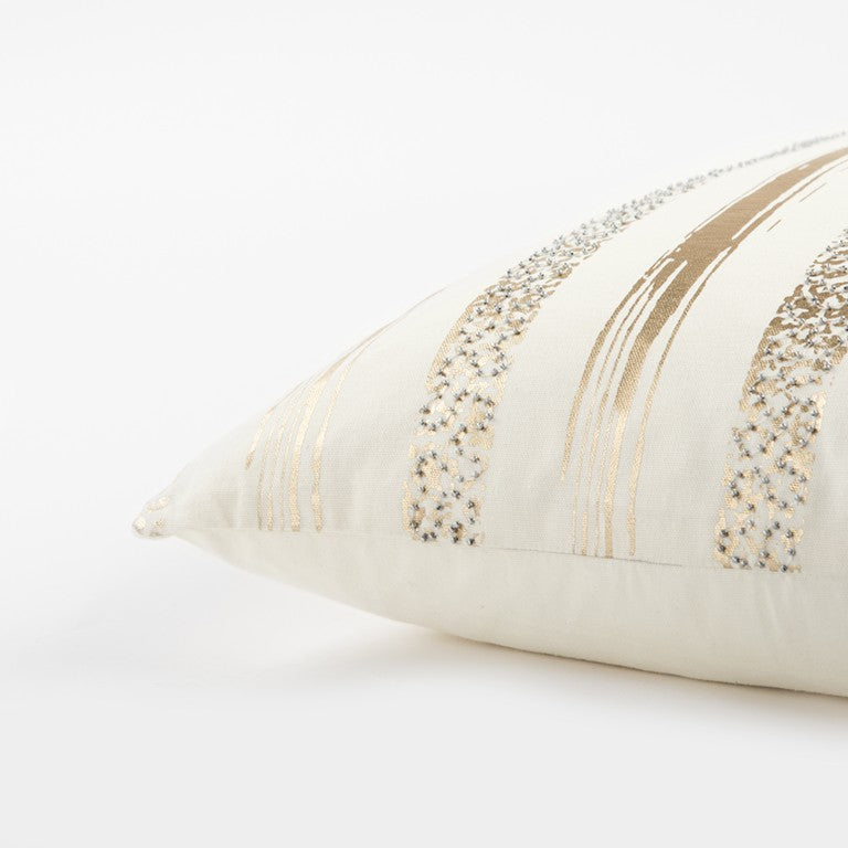 Gold Glam Stripe Beaded Throw Pillow
