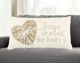 11" X 21" Ivory Home is Where the Heart Is Throw Pillow With Embroidery - Homeroots