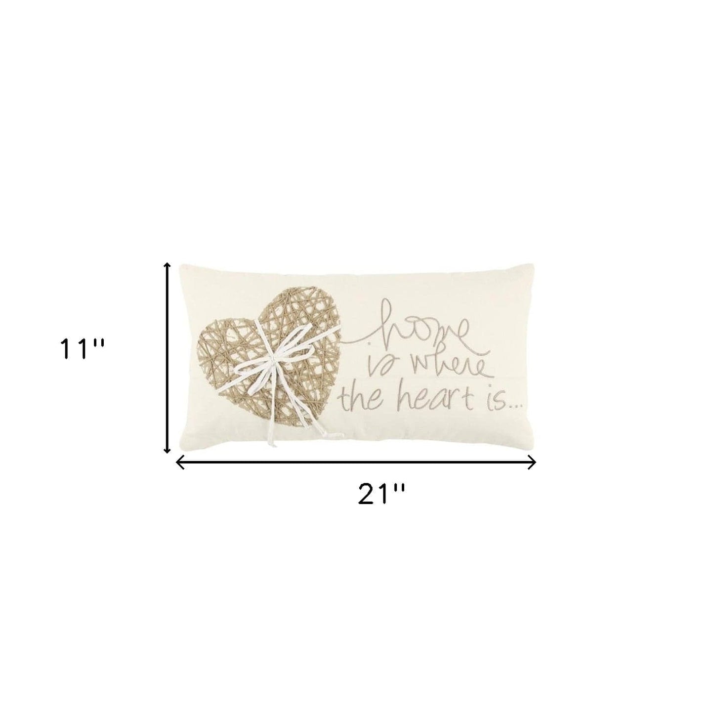 11" X 21" Ivory Home is Where the Heart Is Throw Pillow With Embroidery - Homeroots - Flyclothing LLC