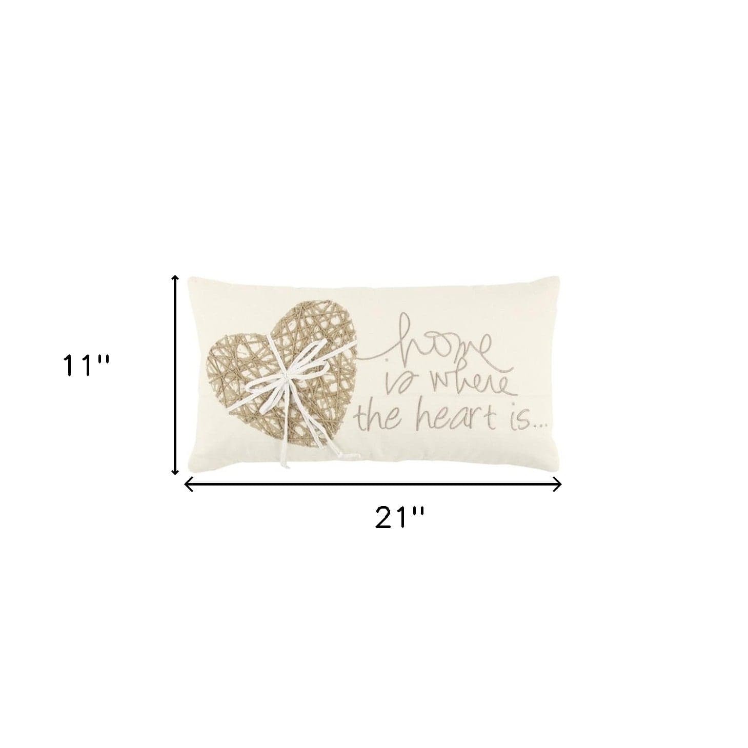 11" X 21" Ivory Home is Where the Heart Is Throw Pillow With Embroidery - Homeroots - Flyclothing LLC