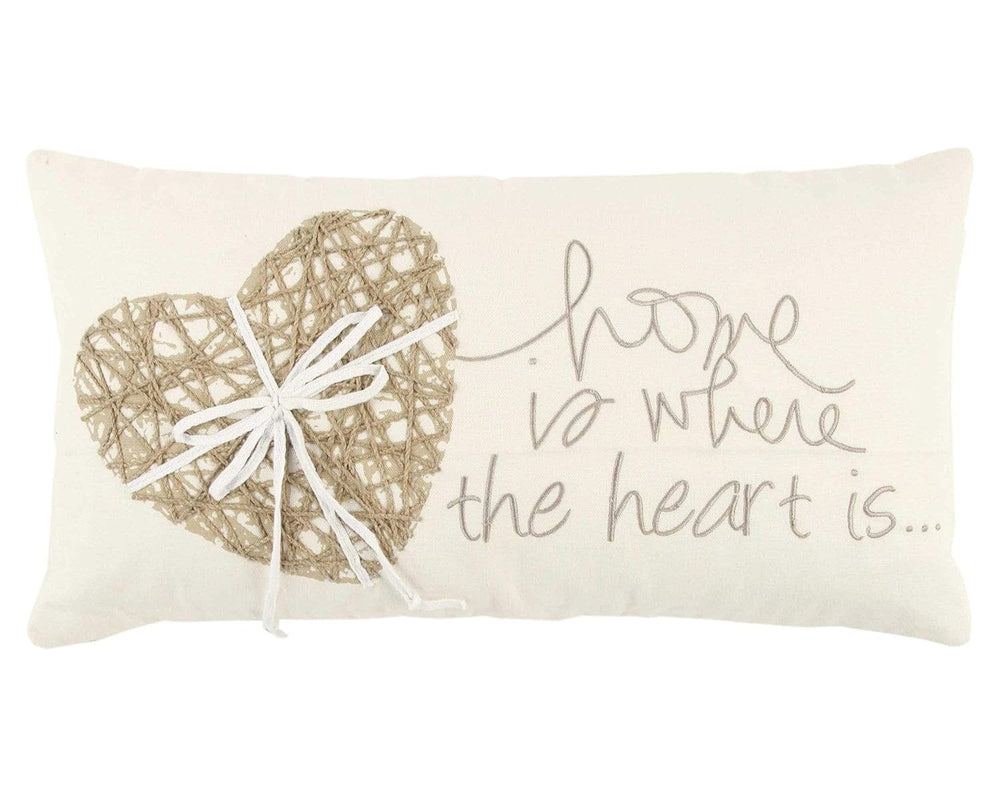 11" X 21" Ivory Home is Where the Heart Is Throw Pillow With Embroidery - Homeroots - Flyclothing LLC