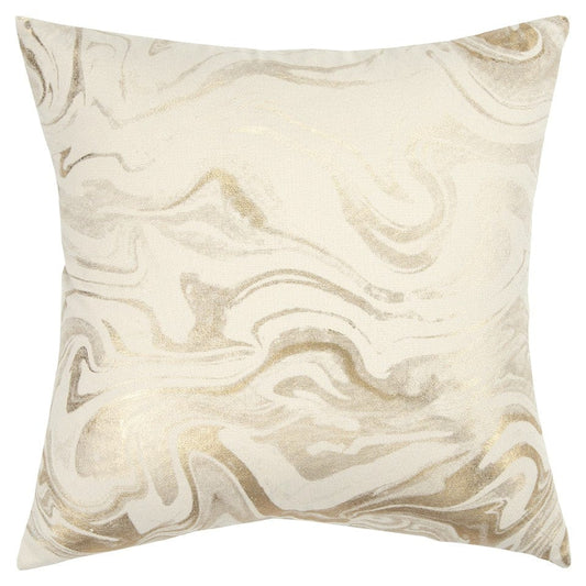 20" X 20" Gold and Ivory Swirl Cotton Zippered Pillow - Homeroots