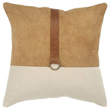 20" Natural and Brown Cotton and Leather Throw Pillow - Homeroots - Flyclothing LLC