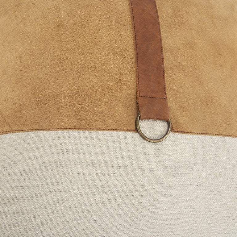 20" Natural and Brown Cotton and Leather Throw Pillow - Homeroots - Flyclothing LLC