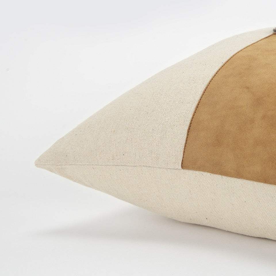 20" Natural and Brown Cotton and Leather Throw Pillow - Homeroots - Flyclothing LLC