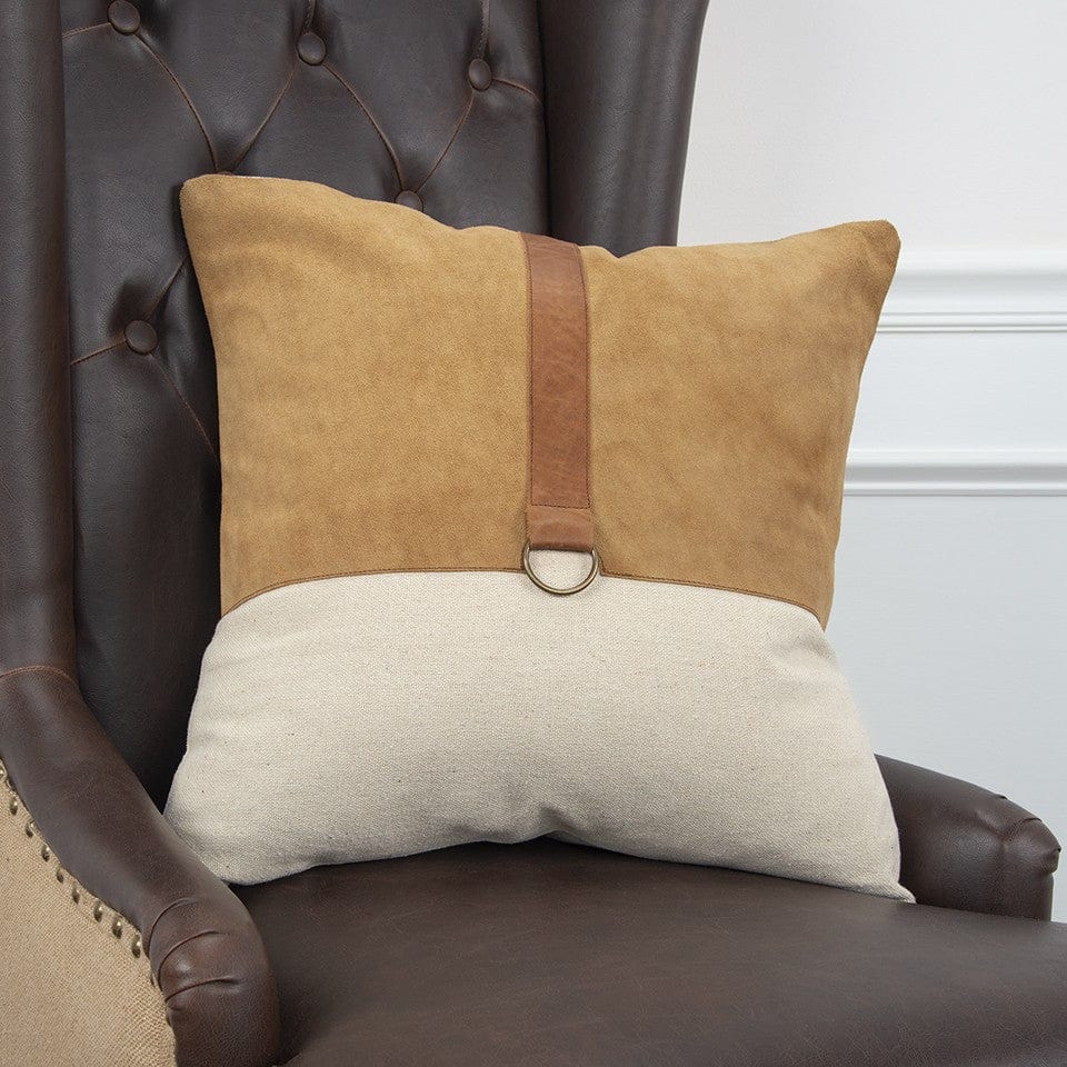20" Natural and Brown Cotton and Leather Throw Pillow - Homeroots - Flyclothing LLC