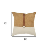 20" Natural and Brown Cotton and Leather Throw Pillow - Homeroots - Flyclothing LLC
