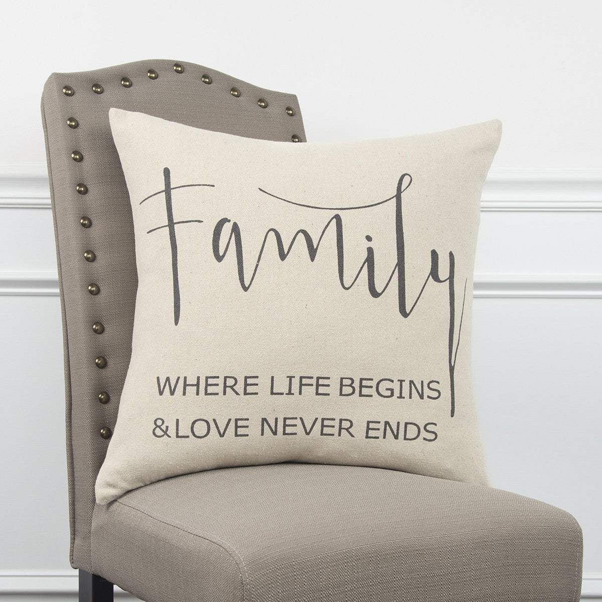 Gray Cream Canvas Family Love Throw Pillow - Homeroots - Flyclothing LLC