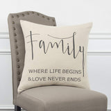 Gray Cream Canvas Family Love Throw Pillow - Homeroots - Flyclothing LLC