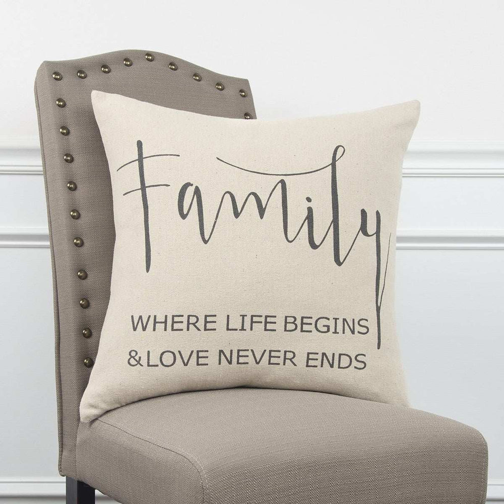 Gray Cream Canvas Family Love Throw Pillow - Homeroots - Flyclothing LLC