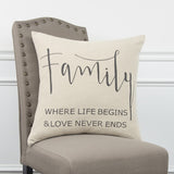Gray Cream Canvas Family Love Throw Pillow - Homeroots