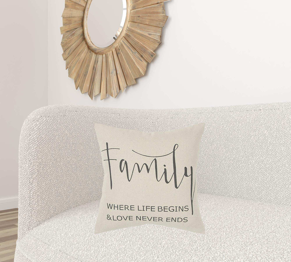 Gray Cream Canvas Family Love Throw Pillow - Homeroots - Flyclothing LLC